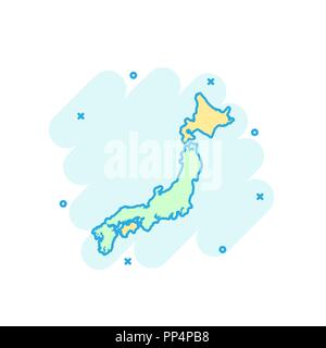 Cartoon colored Japan map icon in comic style. Japan sign illustration pictogram. Country geography splash business concept. Stock Vector