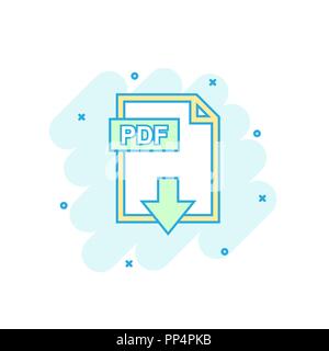 Cartoon colored PDF file icon in comic style. PDF download illustration ...