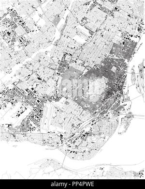 Map of Montreal, satellite view, black and white map. Street directory and city map. Canada Stock Vector