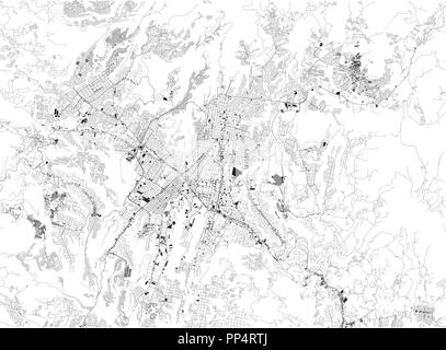 Map of Guatemala City, satellite view, black and white map. Street directory and city map. Guatemala Stock Vector