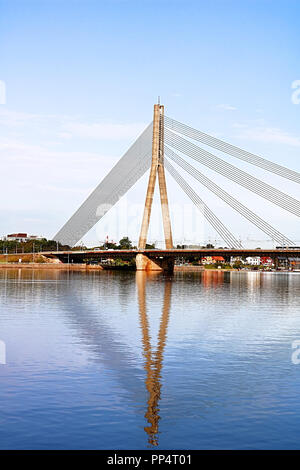 The Vansu Bridge in Riga is a cable-stayed bridge that crosses the Daugava river in Riga, Latvia Stock Photo