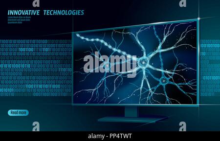 Human neuron low poly anatomy concept. Artificial neural network technology smart house display cloud computing. AI 3D abstract biology system. Polygonal blue glowing vector illustration Stock Vector