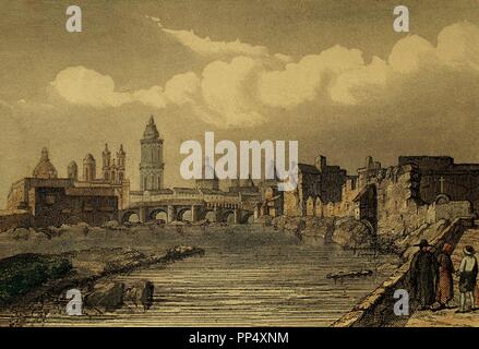 Peru. Lima. Founded by Spanish conquistador Francisco Pizarro, 1535. Engraving 1850. Stock Photo