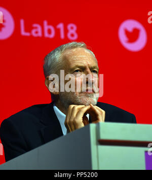 Liverpool, UK. 23rd Sept 2018. Jeremy Corbyn, Leader Labour Pary at the LAbour PArty Conference Liverpool Credit: Della Batchelor/Alamy Live News Stock Photo