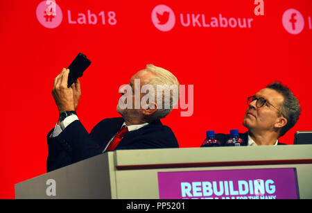 Liverpool, UK. 23rd Sept 2018. Jeremy Corbyn, Leader Labour Pary and Tom Watson, Deputy Leader at the LAbour PArty Conference Liverpool Credit: Della Batchelor/Alamy Live News Stock Photo