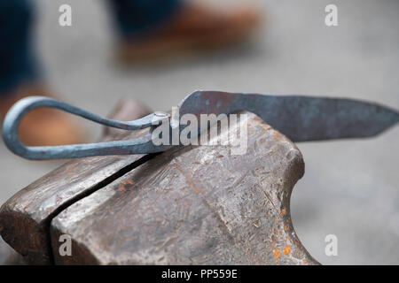 New York, USA, 22nd September, 2018 A knife in progress at the World Maker Faire in New York City. The exhibit by Modern Forge demonstrates how to make tools using blacksmithing techniques. The World Maker Faire is a a two day event that includes exhibits, workshops and talks on making and the DIY culture. Credit: L.A. Faille/Ģ����ý Live News Stock Photo