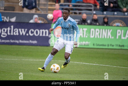 Chester, Pennsylvania, USA. 23rd Sep, 2018. Sporting KC's GERSO FERNANDES (12) in action against the Union during the match at Talen Energy Stadium in Chester Pennsylvania Credit: Ricky Fitchett/ZUMA Wire/Alamy Live News Stock Photo