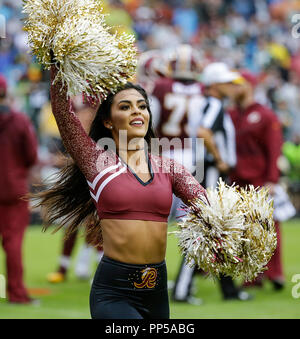 Landover, MD, USA. 23rd Sep, 2018. Washington Redskins Cheerleader performs during a NFL football game between the Washington Redskins and the Green Bay Packers at FedEx Field in Landover, MD. Justin Cooper/CSM/Alamy Live News Stock Photo