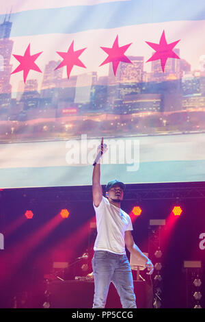 Chance the Rapper performing at BBC 1Xtra Live, at the O2 Arena in London. PRESS ASSOCIATION Photo. Picture date: Saturday September 22nd, 2018. Photo credit should read: Matt Crossick/PA Wire. Stock Photo