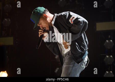 Chance the Rapper performing at BBC 1Xtra Live, at the O2 Arena in London. PRESS ASSOCIATION Photo. Picture date: Saturday September 22nd, 2018. Photo credit should read: Matt Crossick/PA Wire. Stock Photo