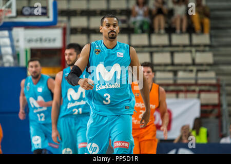 Torrejón De Ardoz, Spain. 22nd Sep, 2018. Gian Clavell during Norrköping Dolphins victory over Movistar Estudiantes (69 - 71) in FIBA Basketball Champions League qualification round 1 game 2 celebrated in Pabellón Jorge Garbajosa in Torrejón de Ardóz, Madrid (Spain). September 22nd 2018. Credit: Juan Carlos García Mate/Pacific Press/Alamy Live News Stock Photo