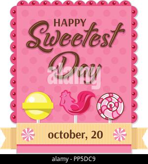 Happy Sweetest Day emblem isolated vector illustration on white background. 20 october american food holiday event label, greeting card decoration gra Stock Vector