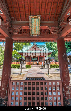 Gate and Main Hall Ozaki Jinja. Shinto shrine built in 1643  designated as an important cultural property in Japan Stock Photo