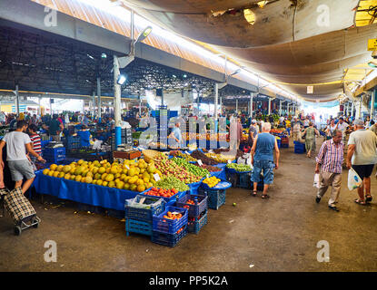 Bodrum, Turkey - July 6, 2018. Citizens shopping in Bodrum market, Kapalı Pazar Yeri, at downtown. Mugla Province, Turkey. Stock Photo