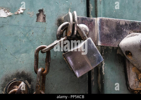 Padlock and steel chain, security concept Stock Photo