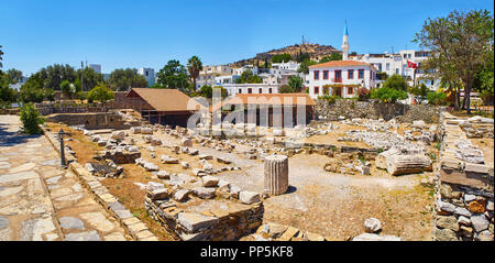 Panoramic view of the ruins of the Mausoleum of Halicarnassus, one of the Seven Wonders of the World. Bodrum, Mugla Province, Turkey. Stock Photo