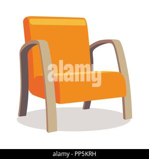 Modern orange soft armchair with upholstery - interior design element isolated on white background. Stock Vector