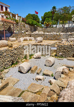 The ruins of the Mausoleum of Halicarnassus, one of the Seven Wonders of the World. Bodrum, Mugla Province, Turkey. Stock Photo