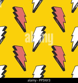 Lightning seamless pattern vector illustration. Hand drawn sketched doodle lightning symbols. Stock Vector