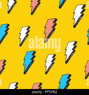 Lightning seamless pattern vector illustration. Hand drawn sketched doodle lightning symbols. Stock Vector