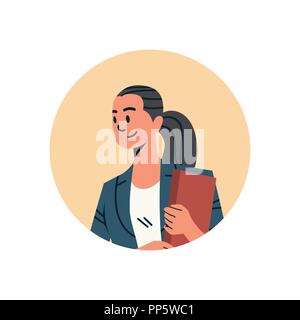 brunette businesswoman avatar woman face profile icon concept online support service female cartoon character portrait isolated flat Stock Vector