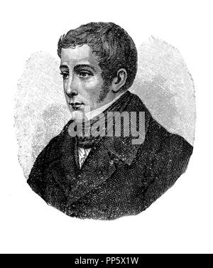 Engraving portrait of Giovanni Berchet (1783-1851), italian poet, patriot, influent in Italian Romanticism. Stock Photo