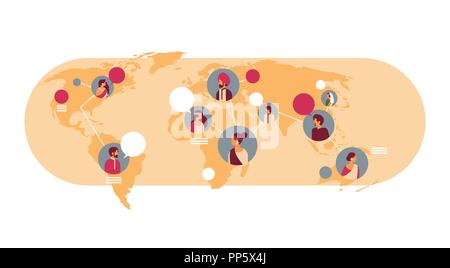 indian people avatar world map chat bubbles global communication teamwork connection concept hindu man woman faces portrait flat Stock Vector