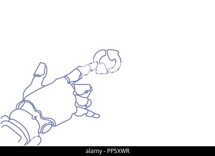 Robotic hand touch updating button artificial intelligence service assistance concept sketch doodle horizontal Stock Vector