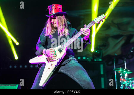 Music Artist POISON performs in Raleigh, North Carolina as part of their 2017 Tour.  Poison is an American rock band consisting of singer Brett Michaels and guitar player CC Deville which has sold over 45 million records worldwide. Stock Photo