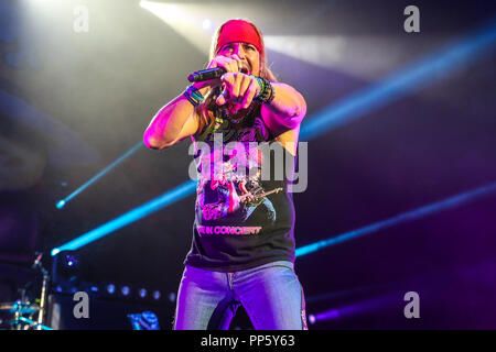 Music Artist POISON performs in Raleigh, North Carolina as part of their 2017 Tour.  Poison is an American rock band consisting of singer Brett Michaels and guitar player CC Deville which has sold over 45 million records worldwide. Stock Photo