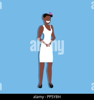 african american woman standing pose happy lady female cartoon character full length blue background flat Stock Vector