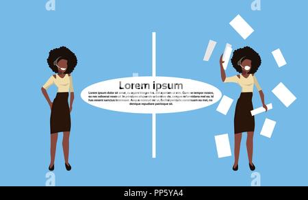 businesswoman headphones throwing paper documents stress concept woman call center operator horizontal copy space female cartoon character flat Stock Vector