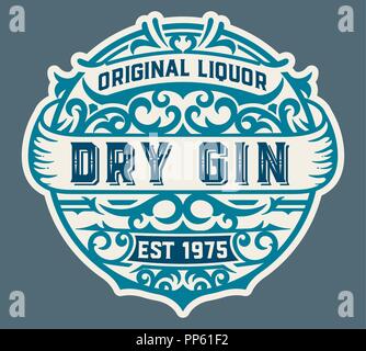 Gin logo with floral ornaments Stock Vector