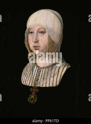 Isabella I (Madrigal de las Altas Torres, 1451-Medina del Campo, 1504). Queen of Castile from 1474-1504 and queen consort of Aragon. Portrait by painter John of Flanders (1460-1519). Royal Palace of Madrid. Spain. Stock Photo