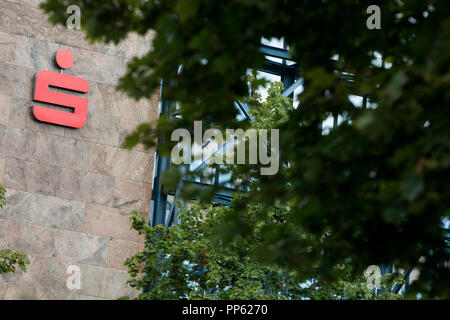 A logo sign outside of the headquarters of Stadtsparkasse München in Munich, Germany, on September 2, 2018. Stock Photo