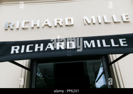 A logo sign outside of a Richard Mille retail store in Munich, Germany, on September 2, 2018.