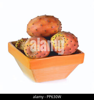 picked prickly pears in a bowl on an white isolated background square Stock Photo
