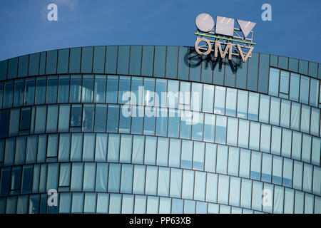 A logo sign outside of the headquarters of OMV AG in Vienna, Austria, on September 6, 2018. Stock Photo