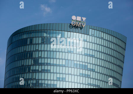 A logo sign outside of the headquarters of OMV AG in Vienna, Austria, on September 6, 2018. Stock Photo