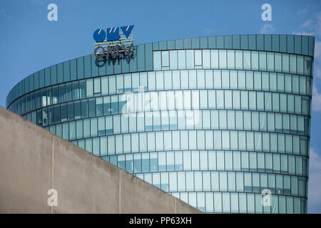 A logo sign outside of the headquarters of OMV AG in Vienna, Austria, on September 6, 2018. Stock Photo