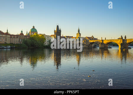 Charles Bridge with sunrise in Prague, Czech Republic. Stock Photo