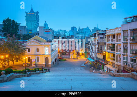 Travel in Macao with view of Macao cityscape at night in China. Stock Photo