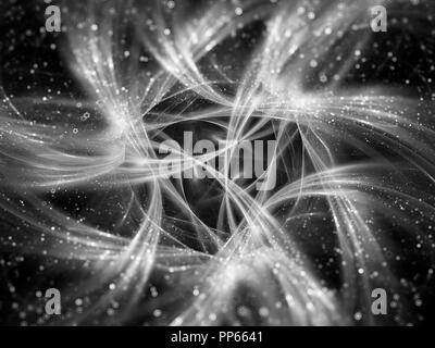 Glowing connections curves in space, big data flow, computer generated abstract background, black and white, 3D rendering Stock Photo