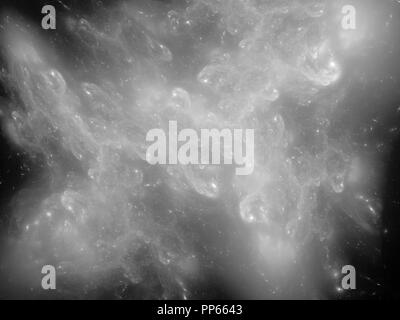 Glowing nebula in deep space, computer generated abstract background, black and white, 3D rendering Stock Photo