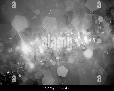 Glowing nebula with pentagon particles in deep space black and white, computer generated abstract background, 3D rendering Stock Photo