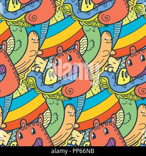 Funny doodle monsters seamless pattern for prints, designs and coloring books Stock Vector