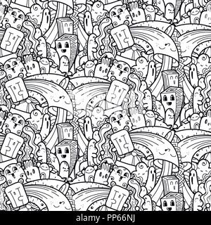 Funny doodle monsters seamless pattern for prints, designs and coloring books Stock Vector