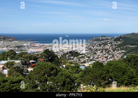 Wellington city on North Island, New Zealand. Aerial view towards Newtown, Melrose and Kibimie districts. Stock Photo