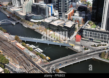 Melbourne, Australia. Aerial view of skyscraper city. Central business district (CBD) and Yarra River bridges.