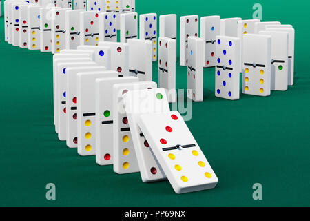 Domino Effect, 3D rendering on green background Stock Photo